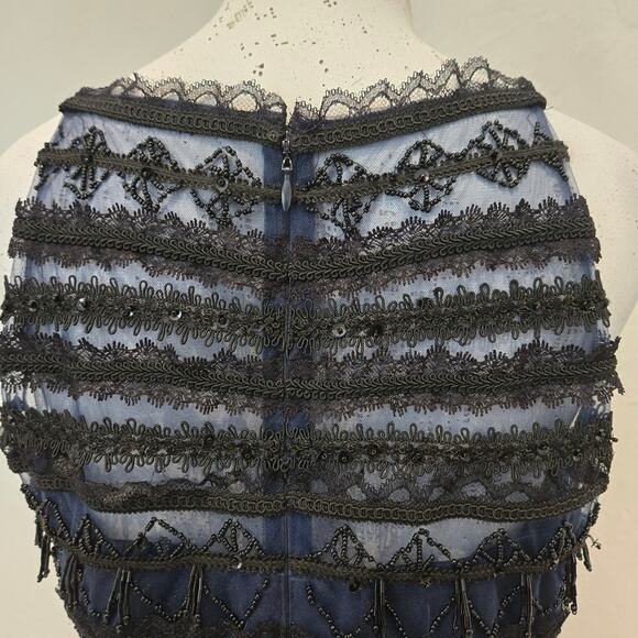 Aidan Mattox Black Twilight Geometric Beaded Illusion Sheath Halter Dress, Sz 6 - Picture 5 of 8